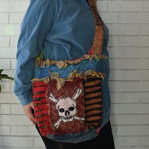 Skull & Crossbones Hobo Crossbody Fabric Bag